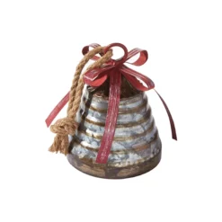 Antiqued Metal Bell - With Red Bow - 6in