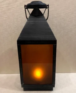 Battery Operated Lantern - Built-In Moving Flame - Black/Silver - 22.5in
