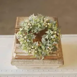 Berry Candle Ring - Winter Holly With Cream Berries - 4in