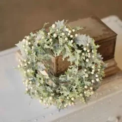 Berry Candle Ring - Winter Holly With Cream Berries - 6in