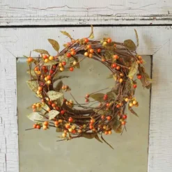 Bittersweet Candle Ring - With Green Leaves - 6.5in