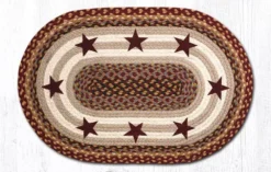 Earth Rug - Braided Jute Oval Rug - Burgundy Stars - 20in X 30in