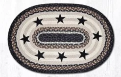 Earth Rug - Braided Jute Oval Rug - Black Stars - 20in X 30in