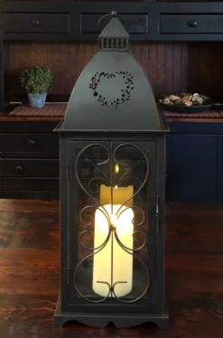 Candle Lantern Holder - Antique Black Heart Lantern - 21.5in