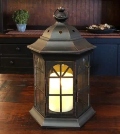 Candle Lantern Holder - Rustic Black Octagonal Lantern - 13.25in