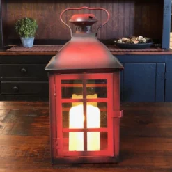 Candle Lantern Holder - Rustic Red Lantern - 13in
