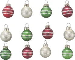 Christmas Ornament - "Miniature Christmas Ball Ornament Set" - Set Of 12