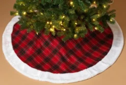 Christmas Tree Skirt Red Plaid With Faux Fur - 48in
