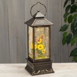 Decorative Lantern Water Globe - Bufferfly Sunflower - 11in