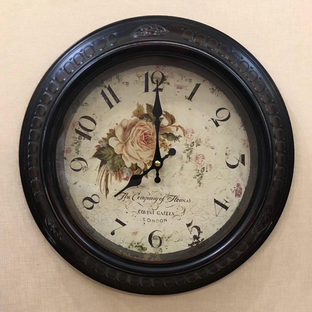 Decorative Wall Clock - Metal - Floral - 13.5in