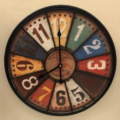 Decorative Wall Clock - Metal - Multicolor Wheel - 16in