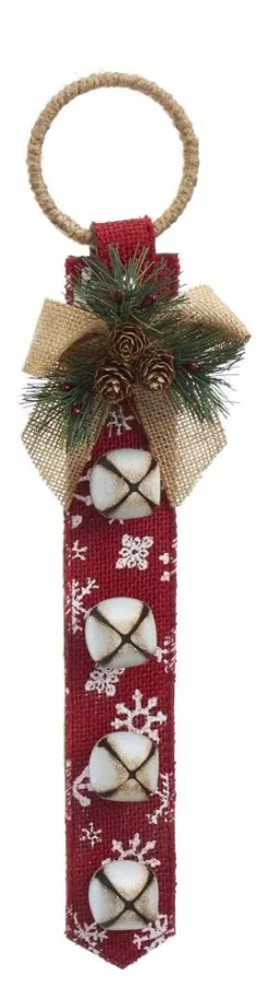 Door Hanger With Bells - Red With White Snowflake - 16in