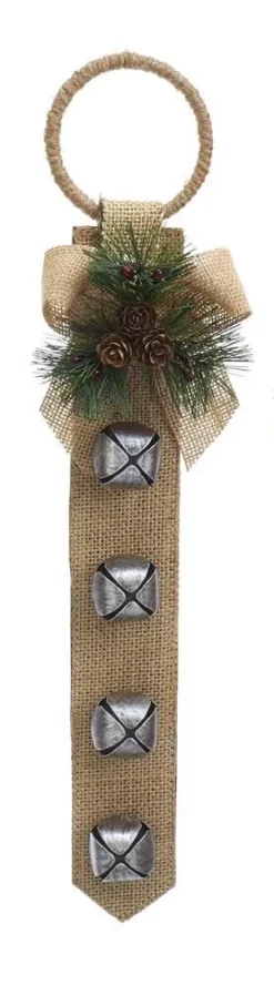 Door Hanger With Bells - Tan Burlap - 16in