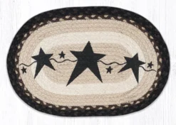 Braided Placemat - Large Oval - Primitive Black Stars - 13in X 19in