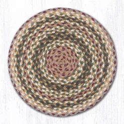 Earth Rug - Braided Round Chair Pad - Olive/Burgundy/Cream - 15.5in