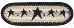 Earth Rug - Braided Stair Tread - Primitive Black Stars - 8.25x27