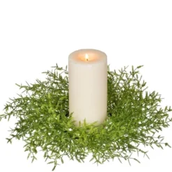 Feather Fern Candle Ring - Green - 5in