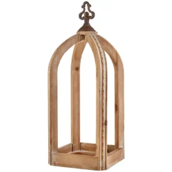 Fir Wood Open Lantern - With Metal Finial - 20.5in