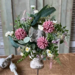 Floral Candle Ring - Floral Flare Pink Mums - 4.5in