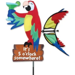 Garden Wind Spinner - It's 5 O'Clock Somewhere Parrot - Kinetic - 20in