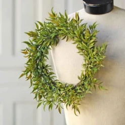 Green Leaf Candle Ring - Green Smilax Leaf - 6.5in