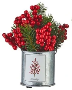 Holiday Botanicals Arrangement - Winter Berry Tin - 7.5 Inch