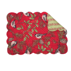 Rectangular Placemat - Chickadee Red - Quilted/Washable/Reversible - 19in X 13in