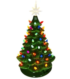 Lighted Ceramic Christmas Tree - Electric With Multi-Colored Lights - 16 Inch