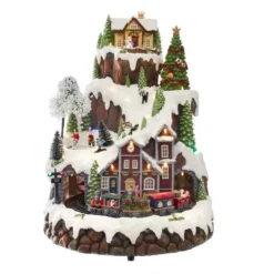 Lit Christmas Mountian Village Table Decor - Muscial - Battery LED - 17in