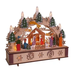 Lit Christmas Nativity Table Decor - Wooden - Battery-Operated LED - 11in