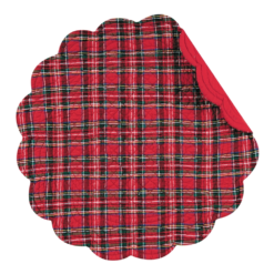 Round Quilted Placemat - Red Plaid - Washable/Reversible - 17in