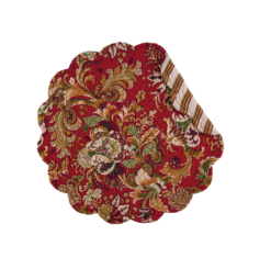 Round Quilted Placemat - Jocelyn Red - Washable/Reversible - 17in