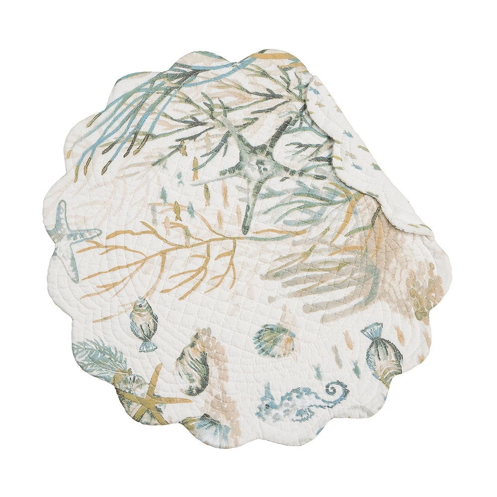 Round Quilted Placemat - Cerulean Shores - Washable/Reversible - 17in