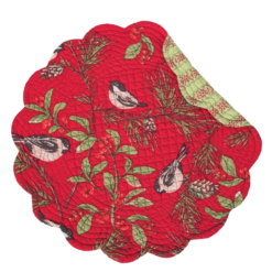 Round Quilted Placemat - Chickadee Red - Washable/Reversible - 17in