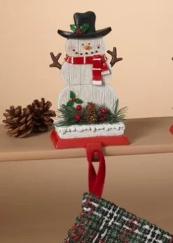 Snowman Stocking Hanger - Red Scarf/Top Hat - 8.25in