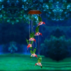 Solar Wind Chime - Painted Hummingbirds - 26.5 Inch