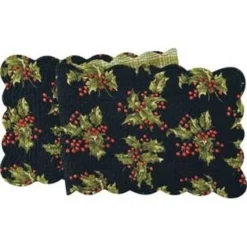 Rectangular Table Runner - Black Holly - Quilted/Reversible - 51in X 14in