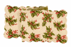 Rectangular Table Runner - Cream Holly - Quilted/Reversible - 51in X 14in