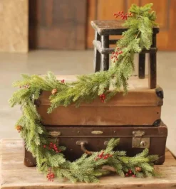 White Spruce Garland - With Red Berries - 6 Foot